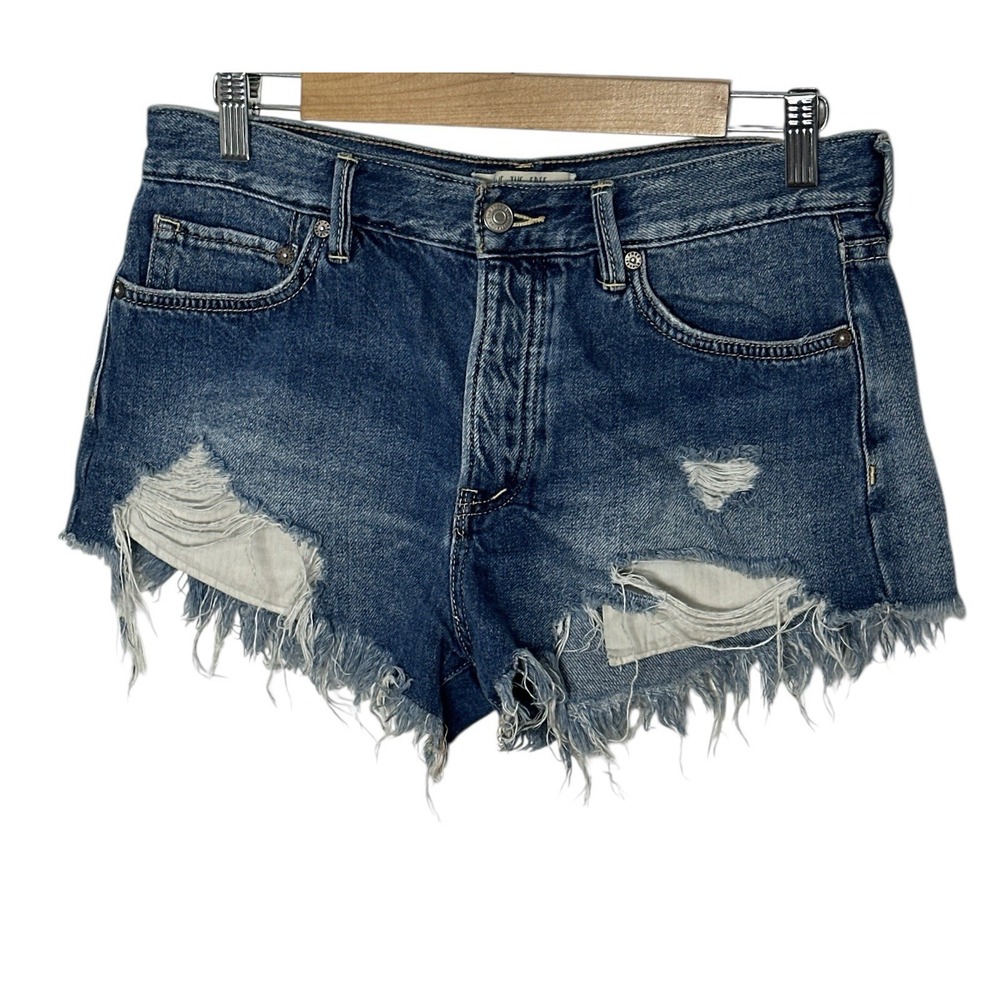 We The Free People Jean Shorts‎ Women's 27 Blue Button Fly Distressed High Rise
